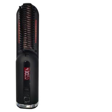 Imagem de Escova de alisamento de cabelo portátil, recarregável por USB, mini pente quente sem fio com tecnologia de íons negativos, preta
