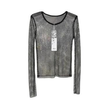 Imagem de Camiseta Feminina Slim Fit Manga Longa - Malha Transparente com Detalh