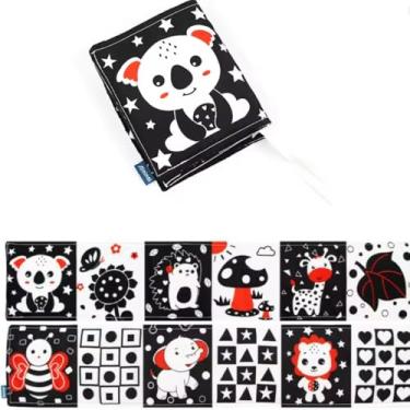 Imagem de Livro de bebê de lado duplo, livro de bebê em preto e branco, livros de bebê enrugado com alto contraste visual, brinquedos educativos precoces para bebês recém-nascidos (Coala)