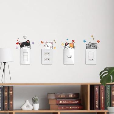 Imagem de Adesivo para Tomada Gatos 07 Cute com Corações Kit 4 para Interruptor e Tomada Decoração de Parede Quarto Sala Cozinha Fácil Aplicação Encantador