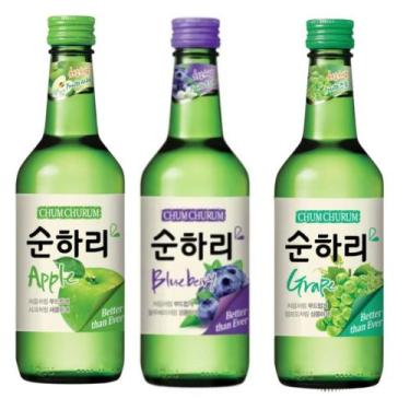 Imagem de Kit com 3 Soju Bebida Coreana Blueberry, Uva e Maça 360ml - Chum-Churu