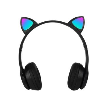 Imagem de Fone Sem Fio Preto Dobrável Bluetooth Orelha Gatinho Led