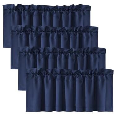 Imagem de Saia blackout de poliéster com 2/4 painéis, cortinas blackout elegantes de luz natural com bolso para haste, saia decorativa versátil para cozinha, sala de estar, café, banheiro, lavanderia (azul