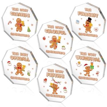 Imagem de JAPBOR Troféu de Natal Gingerbread Man Contest - 6 peças Acrílico Xmas Trophies Awards, Presentes de Medalha de Lugar de Decoração de Férias de Natal, Medalhas de Prêmios de Concurso Engraçado para