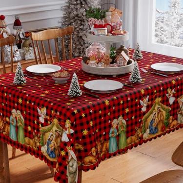 Imagem de Siilues Toalha de mesa de Natal retangular de 152 x 264 cm, manta xadrez buffalo, vermelho, sazonal, inverno, borda recortada, impermeável, toalha de mesa de jantar, decoração de festa em casa