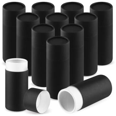 Imagem de 12 frascos de papel kraft de 30 ml, caixas de papelão vazias, recipientes redondos de tubo de embalagem de presente de papelão com tampa para artesanato, chá, café, cosméticos - preto