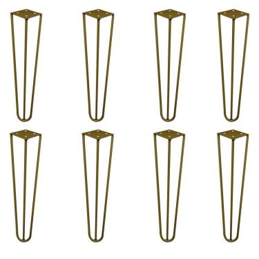 Imagem de Kit 8 Pés de Metal 30 CM Hairpin Legs Mesa de Canto Rack e Puffs Dourado