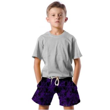 Imagem de Shorts Infantil Bermuda Calção Praia Verão Teia Cartoon Roxo 378 - SMO