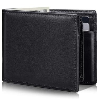 Imagem de Artpaxy Carteira masculina dobrável de couro legítimo com bloqueio RFID, Preto, Clássico
