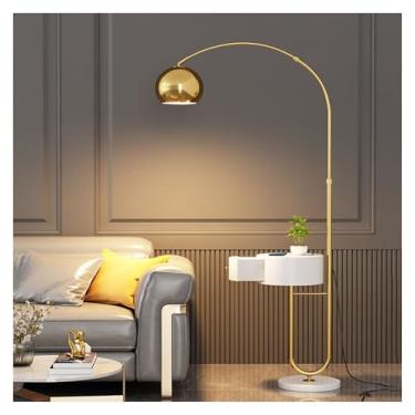 Imagem de Luminária de chão Candeeiro de pé com mesa, candeeiros para sala estar estação carregamento, candeeiro moderno gaveta, para, quarto(Gold)