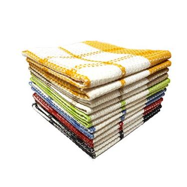 Imagem de Pano de prato clássico para cozinha, conjunto de 12 em 6 cores, toalha de cozinha 100% algodão, panos de prato absorventes ultramacios, pano de limpeza de cozinha de secagem rápida, pano de prato reutilizável 33 x 33 polegadas