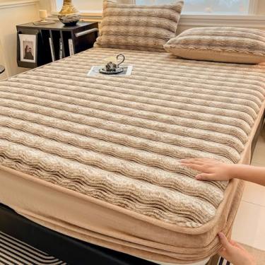 Imagem de Capa de colchão elástica Lençol de elástico grosso macio com bolso profundo colcha quente decoração de cama confortável capa de cama respirável para a pele - cáqui ||120 x 200 cm/(119.9 cm x 199.9 cm)