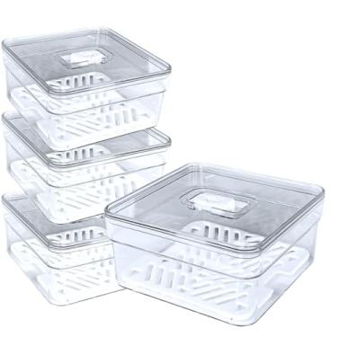 Imagem de Organizador Geladeira，Kit Organizador de Geladeira 1,4 Litros Tela Com Tela Pote Salada(4 Unidades)