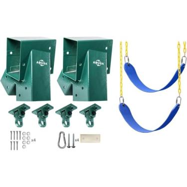 Imagem de ABUSA Heavy Duty Children Set Hardware Replacement Kit Including 2 Brackets 4 Hangers 2 Green Seats for Outdoor Playground Equipment Parts Hardware Included (Blue007)