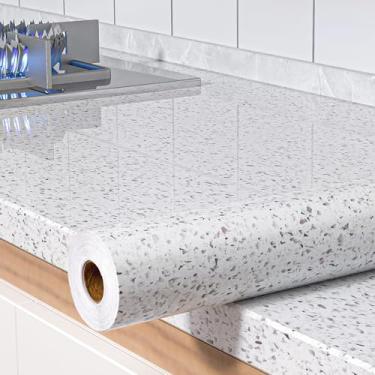 Imagem de MelunMer Papel de contato de mármore brilhante para bancadas papel de parede para cozinha à prova d'água granito branco mármore adesivo autoadesivo papel de parede removível 591" × 15,78 cm fácil de