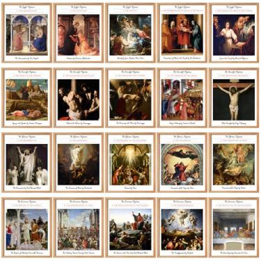 Imagem de Resurhang Pacote com 20 pôsteres mistérios do rosário, impressão laminada, sem moldura, catolicismo, decoração de sala de aula, decoração de parede religiosa, pôster sem moldura para membros da igreja
