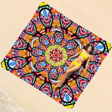 Imagem de Cobertor de praia impermeável à prova de areia 1-7 adulto grande 188 × 203 cm, leve, durável, compacto, livre de areia, extra grande, tapete de praia para viagem, acampamento, caminhada, piquenique