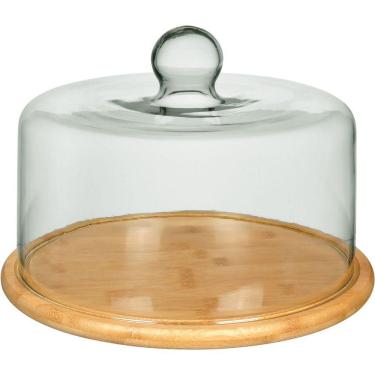 Imagem de Prato Bolo Redondo Home&co Tampa Vidro Bambu 19x29 Boleira