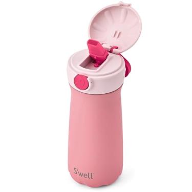 Imagem de S'well Recipiente infantil de aço inoxidável, 400 ml, caramelo rosa, isolado a vácuo em camadas triplas, mantém as bebidas frias por 24 horas, à prova de vazamento, livre de BPA, fácil de transportar