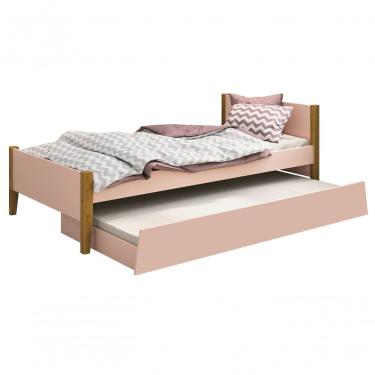 Imagem de Cama Babá Solteiro Com Auxiliar Simba Rosa Fosco Com Madeira - Moveisaqui
