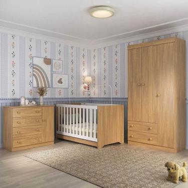 Imagem de Quarto de Bebê Completo com Berço Americano 3 em 1 p/Colchão 130x70cm Encanto Multimóveis MP4589