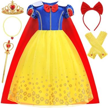 Imagem de Snwquik Fantasia de princesa para meninas, vestido de princesa para crianças com acessórios, fantasias de Halloween, roupa de festa de aniversário para meninas (3-4 anos)