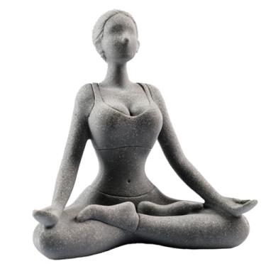 Imagem de livelyfish Yoga Lady Statue Sandstone Yoga Pose Figure Meditation Zen Collectible Figurines for Home Office Shelf Decor (C-Style)