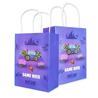 Imagem de 12 sacos de videogame, sacolas de presente de papel de festa com alça para crianças, tema de videogame, aniversário, suprimentos de festa para chá de bebê