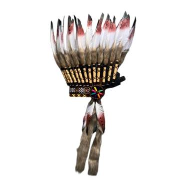 Imagem de oshhni Cocar indígena de penas artificiais, chapéu de chefe indígena americano.