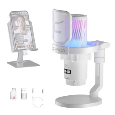 Imagem de comica EJoy Uni Pro Microfone USB sem fio com receptor USB C, microfone condensador RGB para streaming/podcasting/gravação, microfone para jogos para PC/computador/telefones (suporte para microfone)