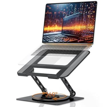 Imagem de TECKNET Suporte de laptop para mesa, base giratória 360, suporte ergonômico dobrável para laptop com altura ajustável, compatível com MacBook Pro, todos os laptops de 10 a 17 polegadas - preto
