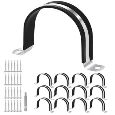 Imagem de Braçadeiras de tubo de 3,5 cm, braçadeira de fixação de tubos, braçadeira de aço inoxidável 304 e revestimento de borracha (12 peças 48 mm)