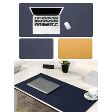 Imagem de Tapete de mesa de dupla face, tapete de mouse, protetor de mesa de couro à prova d'água, grande mouse pad para teclado, borrão de mesa para casa, escritório, trabalho, azul escuro + laranja