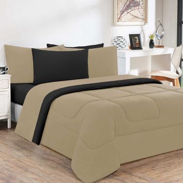 Imagem de Kit Edredom Malha 100% Algodão Gran Moratta 2 Peças Solteiro - Avelã-preto