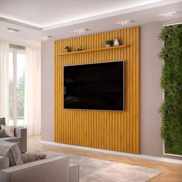 Imagem de Painel Ripado Para Tv Até 75 Polegadas Com Prateleira Trento 250 Cedro - Dj Móveis