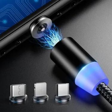 Imagem de Cabo Carregador Cabo Magnético Com Imã 3 Em 1 Lightning Led