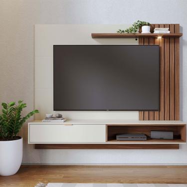 Imagem de Painel Tv 65 Pol 180cm Bancada Suspensa Zurique Off White-nogueira Real C04 - D'rossi
