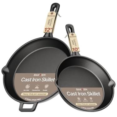 Imagem de Conjunto de frigideiras de ferro fundido Bakken, frigideiras pré-temperadas de 25,4 cm e 30,5 cm com retenção uniforme de calor, versátil para fogão, forno, churrasqueira e fogueira, alças de fácil