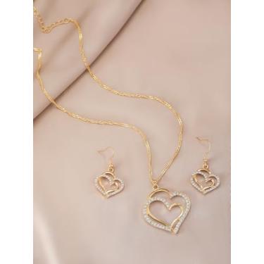 Imagem de Conjunto de joias delicadas com pingente de coração entrelaçado de strass, presente romântico para namorada, esposa no dia dos namorados