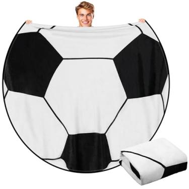 Imagem de Hahafelt Cobertor esportivo redondo de 152 cm para adolescentes e adultos, flanela macia, beisebol, softball, tênis, futebol, voleibol, presente para fãs de esportes, aniversário, Natal (futebol)