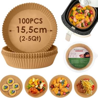 Imagem de Kit 100 Formas Descartáveis Redondas para AirFryer 15cm Papel Antiaderente Forro Protetor Resistente à Gordura Compatível com Todas as Fritadeiras Sem Óleo Ideal para Cozinhar Sem Sujeira