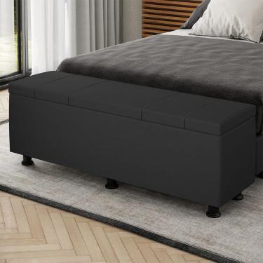 Imagem de Baú Sapateira Estofada Casal Queen Size 160 Cm Venus Corino Skybox Preto