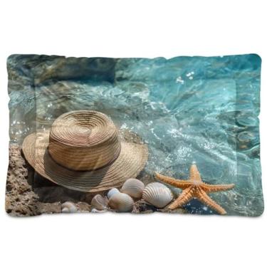 Imagem de STAYTOP Chapéu de palha na caixa de praia, tapete de cama para animais de estimação, macio e fofo, tapete antiderrapante para cães e gatos dormindo 61 x 45 cm