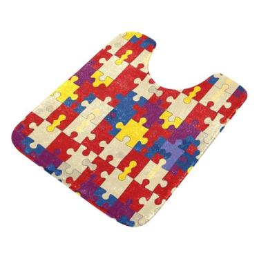 Imagem de Burbuja Tapete de banheiro colorido, tapete de banho absorvente de pelúcia macio, base de vaso sanitário antiderrapante para piso de banheiro, oval em forma de U