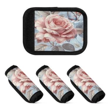 Imagem de Qilmy Beautiful Roses Bagagem Handle Wrap Pacote com 4 Identificadores de Bagagem Etiqueta Confortável Pegas Capa para Carrinho de Viagem Bolsa Mala Avião Acessórios de Viagem 1260