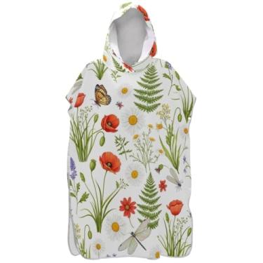 Imagem de Joisal Poncho de surfe para adultos trocador de roupa de banho com capuz bonito plus size aquarela flores silvestres ponchos de praia para homens