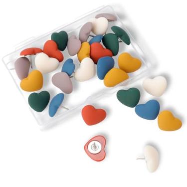 Imagem de 30 peças de alfinetes coloridos de coração – tachinhas de cortiça coloridas Morandi para parede de fotos, mapas, sala de aula em casa e acessórios de mesa de escritório fofos decoração