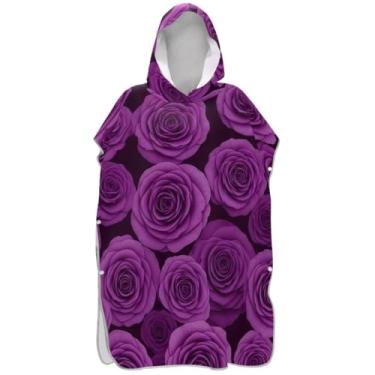 Imagem de Joisal Poncho de surfe para adultos trocador de roupa de praia com capuz toalha de banho leve rosas roxas unissex poncho adulto com capuz