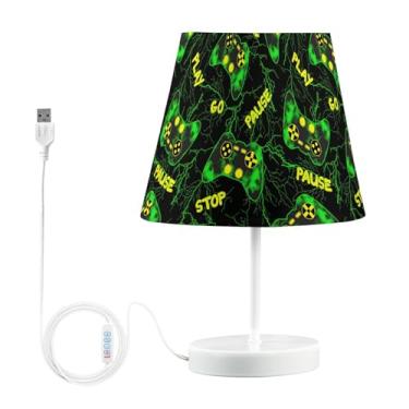 Imagem de Joysticks neon lâmpada de mesa verde regulável, luz de quarto com abajur de mesa de cabeceira