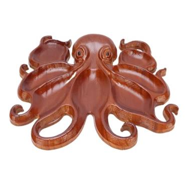 Imagem de POCREATION Táboa de Servir de Madeira para Charcuterie Queijo Frutas Nozes Lanches Com Seções Divididas Forma Artística Reutilizável Madeira de Pinho (Polvo B)